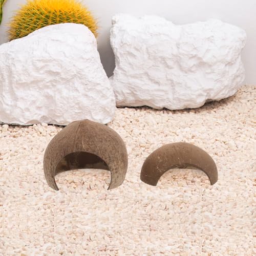 GANAZONO 4pcs Reptile Hideouts Coconut Shell Hide Boxes, Natural Tank Accessories with Large and Small Sizes, Shelter Caves for Bearded Dragon, Leopard Gecko, Hermit Crab Habitat