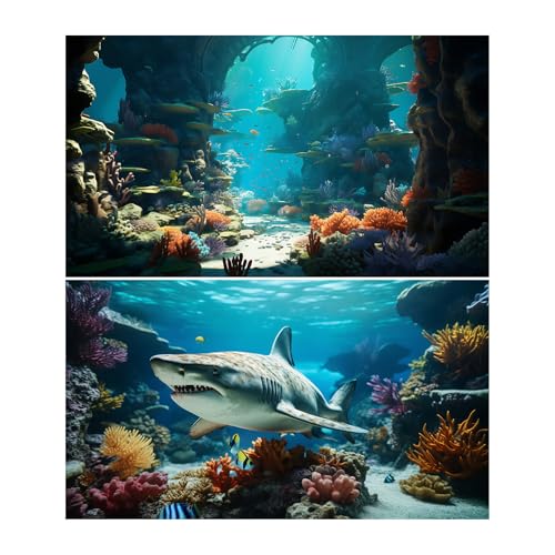 2 Packs Deep Ocean Aquarium Background Under The Sea Marine Life Fish Tank Background Underwater World Coral Reef Rocks Aquarium Backgrounds Tropical Undersea Landscape Fish Tank Backgrounds 24x12in - color: Blue, size: 24(W)x12(H)inches/ 60(W)*30cm(H)