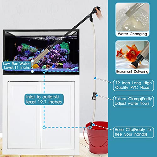 hygger Manual 256GPH Gravel Vacuum for Aquarium, Run in Seconds Aquarium Gravel Cleaner Low Water Level Water Changer Fish Tank Cleaner with Pinch or Grip Suction Ball Adjustable Length - size: L