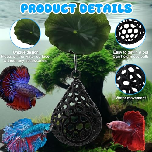 Floating Betta Leaf Hammock with Lily Pad – 3D Printed PLA Aquarium Pod Cave – Resting Hideaway for Betta Fish & Shrimp – Calm Floating Shelter – Black Pod with Green Plastic Water Lily - style: Lotus Leaf