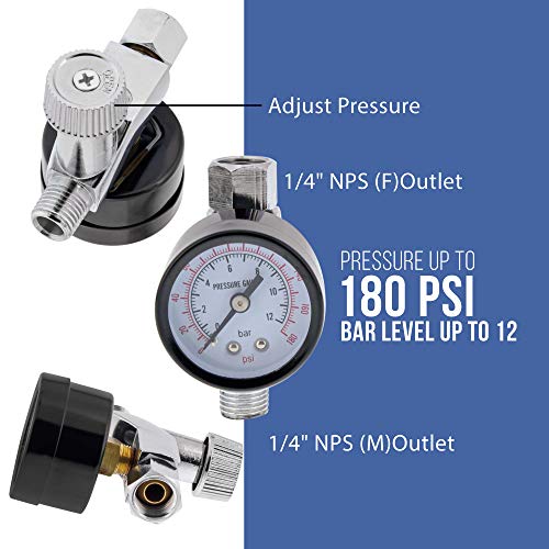 TCP Global Air Adjusting Valve Regulator (1/4" NPT) with Gauge - Air Pressure Regulator for Spray Guns and Pneumatic Tools