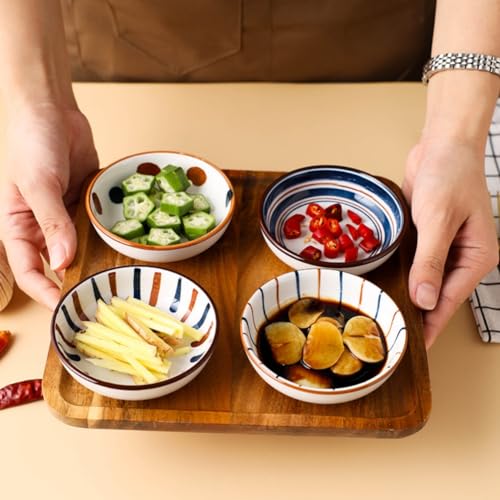 4 Pack 3 oz Cute Japanese Soy Sauce Dish Small Dipping Sauce Bowls Ceramic Sushi Dipping Bowls for Sushi,Side Dish,Ketchup,Dips,Condiment,Snack,BBQ Party - color: Cyan