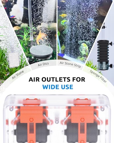 SEAOURA Aquarium Air Pump, Adjustable Fish Tank Bubbler, 10W/160GPH Quiet Aquarium Air Bubbler, Powerful Four Outlets Oxygen Aerator Pump with Air Stone & Tubing, Up to 300 Gallons - size: 4 Outlet (≤ 300 Gal Tank)