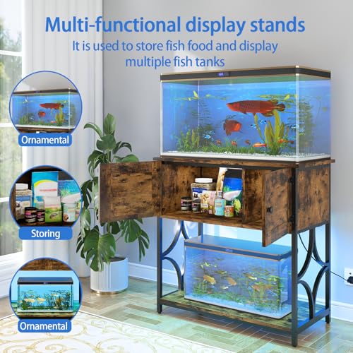 20-29 Gallon Fish Tank Stand with Power Outlets & LED Light | 330LBS Capacity, 30.7" L*15.7" W Tabletop, Cable Management, 20 Gallon Aquarium Stand with Storage for Turtle Tank, Brown - color: Brown