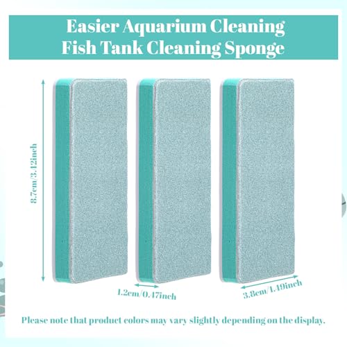 3Pcs Fish Tank Cleaning Tools, Double Sided Aquarium Sponge Brush, Non-Scratch Algae Scrubber, Glass Cleaner for Fish, Turtle Tanks, Safe Surface Buildup Remover for Glass, Acrylic (3.42"x1.49"x0.47")