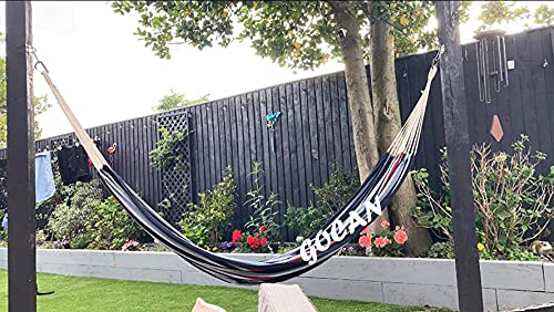 GOCAN Brazilian Double Hammock 2 Person Extra Large 220x160cm Total Length 330cm Load 500lb Canvas Cotton Hammock for Patio Porch Garden Backyard Lounging Outdoor and Indoor(Dark Blue) - color: Dark Blue