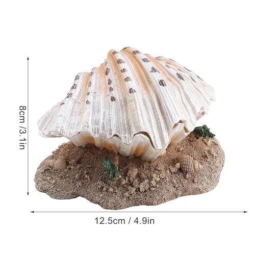 Aquarium Shell Decor with Air Stone Bubbler,Aquarium Decoration Corals Reef Aerating Action Ornament Mini Cute Undersea Clam Pearl Ornaments White