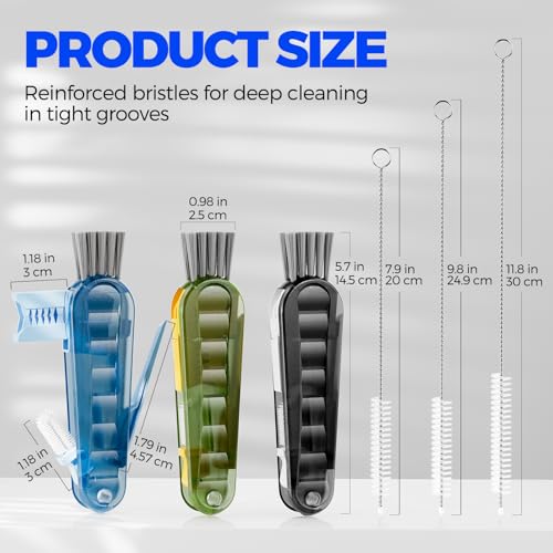 6 PACK Holikme 4 in 1 Cup Lid Cleaning Brush Set with 3 Straws, Multifunctional Bottle Brush, Silicone Cup Lid Gap Cleaner, Durable Bristle Crevice Cleaning Brush,Flat End Brushes,Navy & Black & Olive - color: Navy & Black & Olive