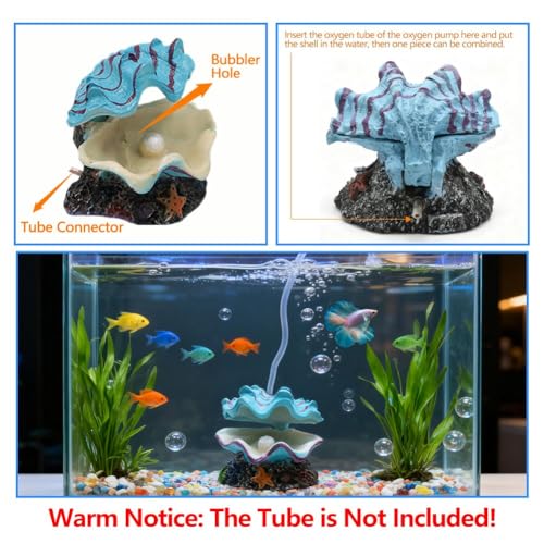Abnaok Aquarium Shell Decoration, Tropical Clam Live-Action Ornament, for Fish Tank Aerating, Aquarium Oxygenated - Shell Pearl Air Stone Bubble Decoration - color: Blue