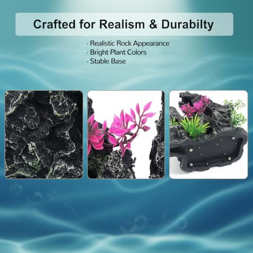 J-star Large Aquarium Rock Mountain Decor – Realistic Resin Landscape Ornament for Fish Tanks – Enhances Underwater Scenery, Easy to Clean, Safe for Fish - size: Large