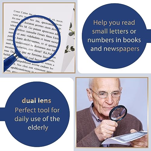 Feosky Handheld Reading Magnifier, 3X Magnifier, 75mm Shatterproof Lens, Non-Slip Handle for Adults Close Work, Seniors Reading and Nature Exploration, Hobby Observation (Blue) - color: Blue01, size: 75mm