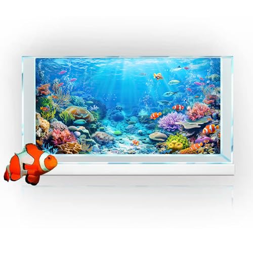 Underwater World Aquarium Background, Seaworld Ocean Floor Tropical Fish Coral Reef Aquatic Nature Plant Fish Tank Backdrop Decor, Polyester Fabric with 6 EVA Double-Sided Tapes 36x18 inches/90x45cm - color: Blue-1, size: 36"L x 18"W