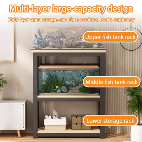 Heavy-Duty Adjustable Aquarium Stand with 2-Tier Shelves, 100kg Capacity, Rimless Fish Tank Table for Home & Office, Brown Finish (80x40cm/35.4x15.7in) - color: Brown, size: 80x40cm/35.4x15.7in