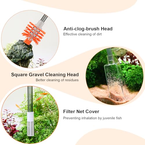AQQA Aquarium Siphon Vacuum and Water Changer Kit, Extendable Length to 38.2'', Perfect for Simultaneous Water Changing and Cleaning in Small Fish Tanks, Gravel and Sand Cleaning (M) - size: M