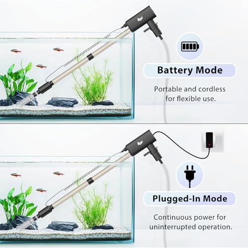 AQQA Aquarium Vacuum Gravel Cleaner 20W Electric Rechargeable Fish Tank Cleaner Tools for Automatic Water Changing, Debris Clean& Sand Washing, Strong Suction with 4-Speed Adjustable (20W, 480GPH) - size: 20W 480GPH