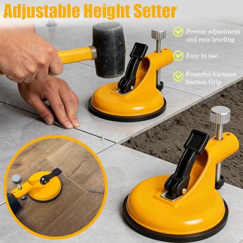 Adjustable Height Setter - Professional Countertop Leveling Tool,Granite Marble Countertop Seam Leveling Tool,Countertop Alignment Clamps with Vacuum Suction Cups,for Quartz,Wood Floor (2SET) - color: 2set
