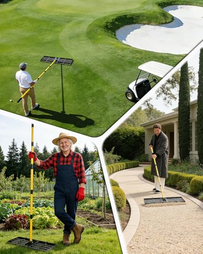 Lawn Leveling Rake, 48 Inch Yard Lawn Leveling for Soil with 78" Adjustable Steel Handle, Heavy Duty Effort Saving Landscape Lawn Leveler for Yard Garden Golf Course Soil Sand Dirt Grass - size: 48in