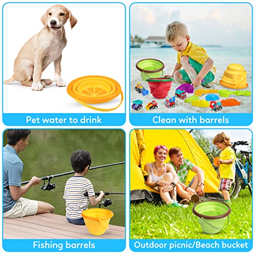 Beach Sand Toys Set for Kids, Silicone Collapsible Foldable Beach Bucket Travel Beach Toys for Summer Outdoor Camping and Fishing Tub with Sand Molds Shovels Rakes for Toddlers Boys Girls 2.5L 3PCS - style: Style1