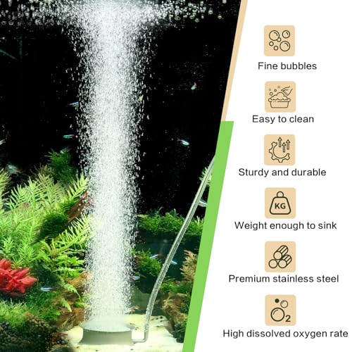 hygger Aquarium Air Stone Nano Bubble Stone Quiet Ultra High Dissolved Oxygen Diffuser Kit Stainless Steel Fish Tank Bubbler Nano Oxygen Air Stone for Aquarium Fish Tank and Hydroponics-2.2inch - size: 2.2inch