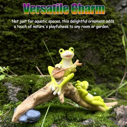 Resin Frog Aquarium Ornament with Musical & Relaxing Frogs on Branches - Perfect for Fish Tank Decor