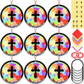 48PCS Sunday School VBS Crafts Bulk: Paper Cross Nativity Suncatchers, Jesus Religious Christian Activity DIY Kits Church Decorations, Window Stained Glass Effect Art Supplies(Round Shape) - style: round shape cross