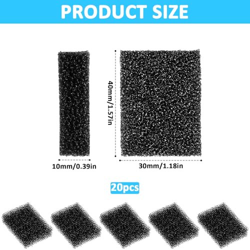 20 PCS Cat Fountain Sponge Replacement Foam Sponges, Block Shape Cat Water Fountain Sponge Filters Black Replacement Pre-Filter Sponges for Clean Water