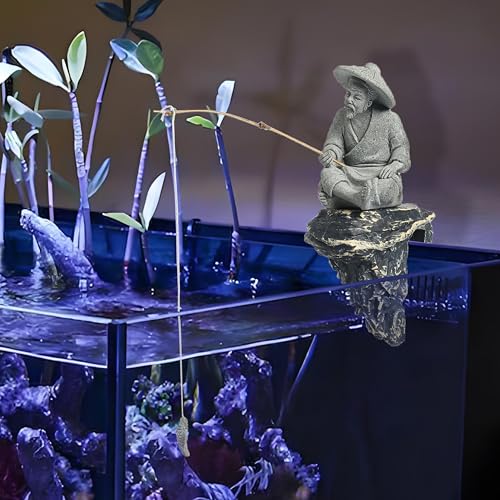 LIYAOLI Mini Fisherman Statue for Aquarium Decor - Sandstone Japanese Fishing Figurine, Fish Tank Ornament, Zen Garden Sculpture & Home Decoration - color: B Fisherman