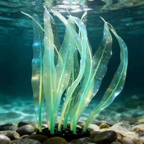 Aquarium Decoration, 7" Plastic Fish Tank Plants Artificial Silicone Glowing Kelp Aquarium Plants Ornament, (Green, 1 Pcs), Intended for Tall Fish Tank Decor/Landscaping - color: Green, size: 7"
