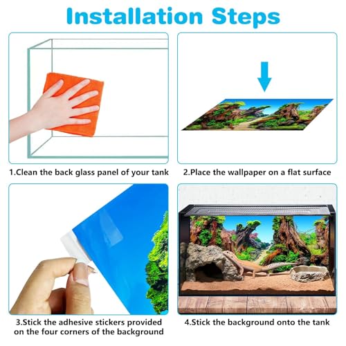 PINVNBY Reptile Terrarium Background 2 Pack 47 x 20 inches Double-Sided Reptile Tank Background Polyester Reptile Habitat Decor with Tape Green Plants & Natural Rock Aquarium Decoration - size: M: 47" x 20"