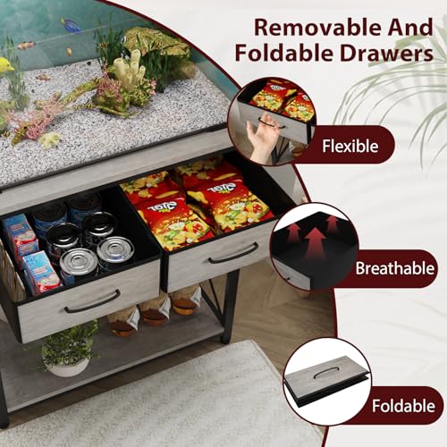 20-29-37 Gallon Fish Tank Stand with Power Outlet, Heavy Duty Metal Aquarium Stand with Two Storage Drawers for Fish Tank Accessories Storage, Perfect for Turtle Tank, Reptile Terrarium, Grey - color: Grey, size: 20-29-37 Gallon
