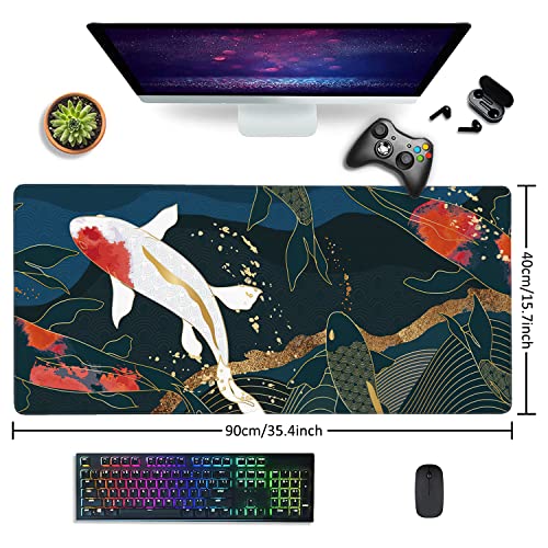 Watercolor Japanese Koi Fish Extended Gaming Mouse Pad Large Desk Mat with Non-Slip Rubber Base and Stitched Edges,Keyboard Mouse Mat Desk Pad for Work,Game,Office,Home 35.4 * 15.7 Inch - color: Watercolor Japanese Koi Fish