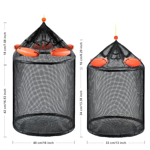 Extra Large Foldable Floating Fishing Basket for Live Caught Fish, Heavy Duty Coated Mesh Bait Pen, Collapsible Mesh Fishing Basket