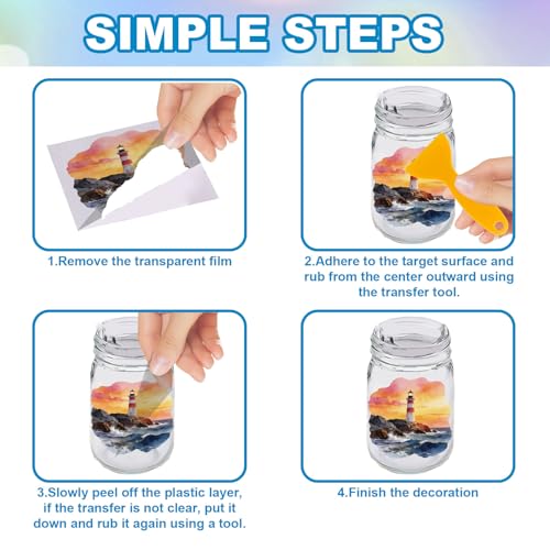 GLOBLELAND 18 Sheets Ocean Lighthouse Transfer Stickers 3.9x3.6 Inch Summer Sea Colorful Transfer Decal Sunset Rub on Transfer for Cup Decal Vase Glass Art Crafts Decorations - style: Ocean Lighthouse