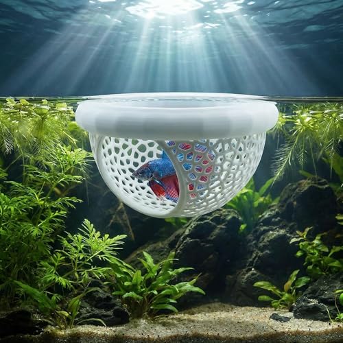 Floating Betta Hide & Shrimp Cave – 3-in-1 Aquarium Cave & Rest Spot for Betta and Small Fish, Shrimp – Safe Nano Tank Accessories with Feeding Station, Eco-Friendly PLA
