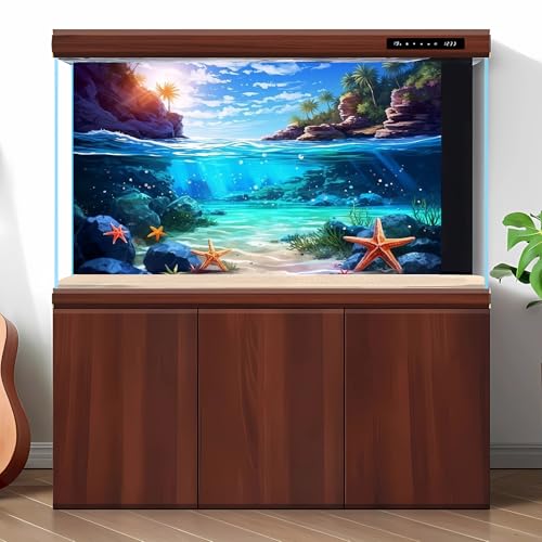 2 Packs Underwater World Fish Tank Background Tropical Maine Turtle Shark Coral Reef Aquarium Background Blue Sky Seashore Island Under The Sea Landscape Aquarium Fish Tank Backgrounds 24x12in - color: Bright Blue, size: 24(W)x12(H)inches/ 60(W)*30cm(H)