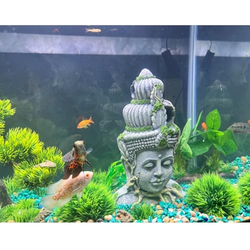 Aquarium Buddha Head Statue Decor Betta Resin Hideout Cave Fish Tank Accessories Sleep Rest Conceal Breed for Fish Shrimp Reptile Amphibian (1 PCS) - style: Buddha head