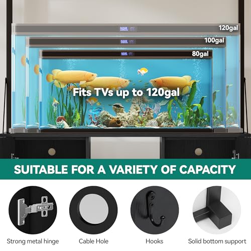 YITAHOME 120 Gallon Fish Tank Stand with Power Outlets, Heavy Duty Metal Large Aquarium Stand with Cabinet, Reptile Tank Turtle Terrariums Table for Fish Tank Accessories Storage,1100LBS Capacity