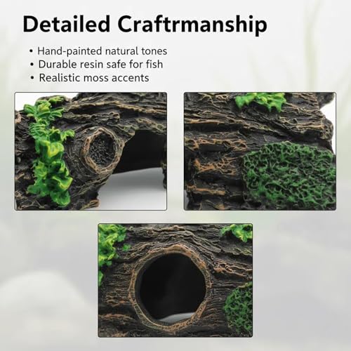 Aquarium Resin Hollow Tree Trunk Betta Log Aquarium Decorations Ornament Fish House Cave Wood House Decor for Fish Tank, Medium - size: Medium