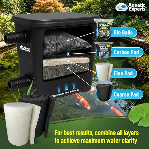 Aquatic Experts Koi Pond Filter Pad Bundle with Bio Balls – White Fine 12" x 72" + Black Coarse 12" x 72" Pads & 300 Count Bio Balls, Reusable Pond Filter Media - size: Pond Bundle – Pads + Bio Balls