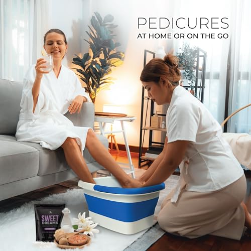 Mantello Collapsible Foot Bath Foot Soaking Tub | Portable Foot Spa Pedicure Bowl | Large Basin to Soak & Wash Feet | Folding Bucket with Carry Handle | White & Grey, Blue, Green [Blue] - color: Collapsible Tub Blue