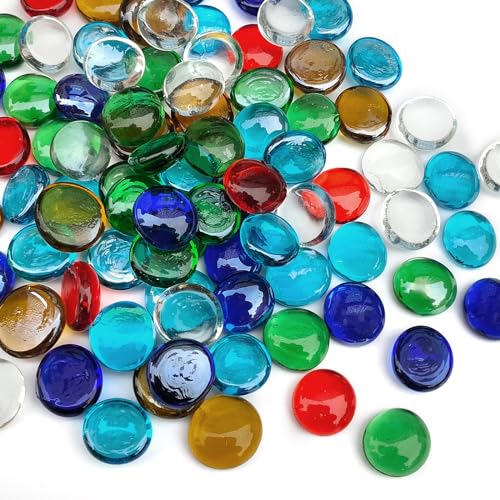 FANTIAN 1LB Flat Glass Pebbles for Vase, 100 Pcs Glass Gem Stones for Aquarium, Decorative Glass Rocks for Vase Filler Fish Tank Planter Crafts Birdbath and Valentines Day Decor - color: Multicolor, size: 1 Pound