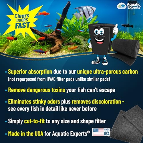 Aquarium Carbon Pad – Cut‑to‑Fit Carbon Infused Filter Pad Media for Crystal Clear Fish Tanks and Ponds, 3/8"–1/2" Thick (10.5 Inch Width, 36 Inch Long) - size: 36 Inch Long