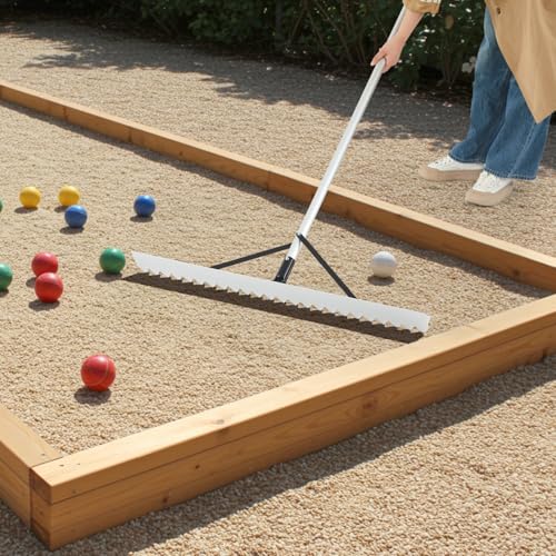 Yaocom 36" Width Bocce Court Rake 2 in 1 Bocce or Tennis Court Scarifier Aluminum Maintenance Rake, Straight Edge for Smoothing/Teeth Side for Scarifying