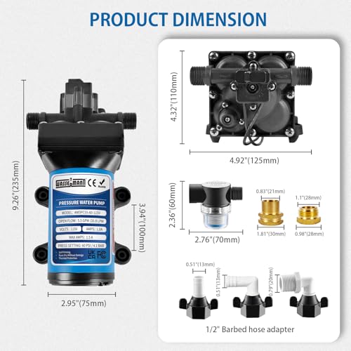 WASSERMANN Water Pressure Pump 115 Volt AC 5.5GPM 60PSI,Water Pump Self Priming Diaphragm Pump with Pressure Switch for Kitchen Bathroom Marine Yacht Garden - size: Full Size