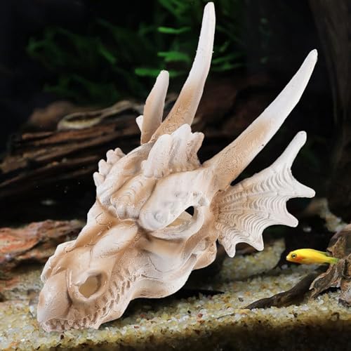 Yardwe Dinosaur Skull Statue 8.66In Resin Dragon Skull Aquarium Decor Desktop Courtyard Ornament Fish Tank Reptile Accessory