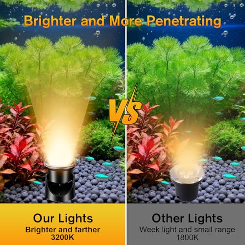 POPOSOAP LED Underwater Pond Lights 6-Head, IP68 Waterproof Pond Lights with Timer, 90° Rotatable Design & Gravity Base Fountain Lights for Pond Fountain Waterfall Aquarium Pool -P66HZ - size: 6 Warm White Lights- Corded Electric