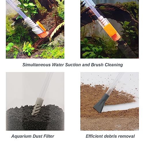 Compact Aquarium Siphon Vacuum and Water Changer Kit with Cleaning Brush. Perfect for Simultaneous Water Changing and Cleaning in Small Fish Tanks. Gravel and Sand Cleaning.