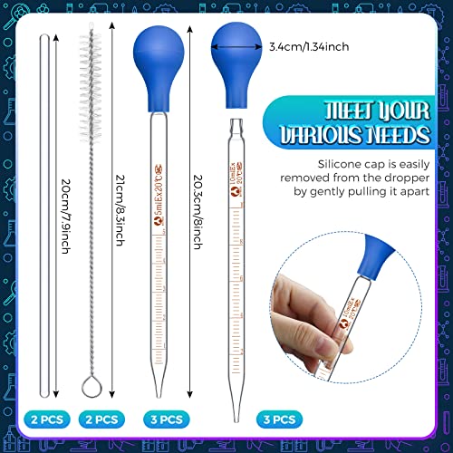 Weewooday Glass Droppers Pipettes Back to School Lab Dropper Glass Liquid Pipette with Big Rubber Hats 20 cm Stir Rod Washing Brush Transfer for Liquid Essential Oil(16 Pieces,Blue,5 Ml, 10 ml) - color: Blue, size: 5 ml, 10 ml
