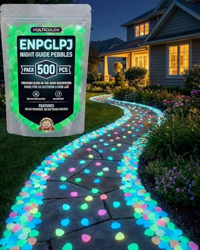 Colorful Glow in the Dark Garden Stones Night Guide Pebbles Luminous Rocks Outdoor Pathway Walkway Yard Patio Fish Tank Aquarium Stepping Decor Landscape Waterproof Solar Magical - color: Green, size: 500pcs
