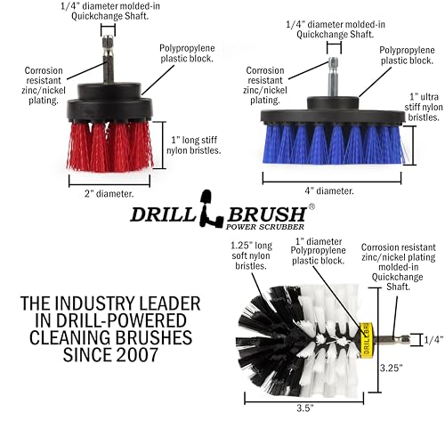 Nylon Drill Brush Attachments for Cleaning Car Accessories, Carpet, Truck Interior, Fabric, Wheel, Rim, Glass, Bath, Tub, Shower, Tile, Grout, Boat Hull, Seats - Drill Brush for Car Detailing Supplies - color: White, Blue, Red